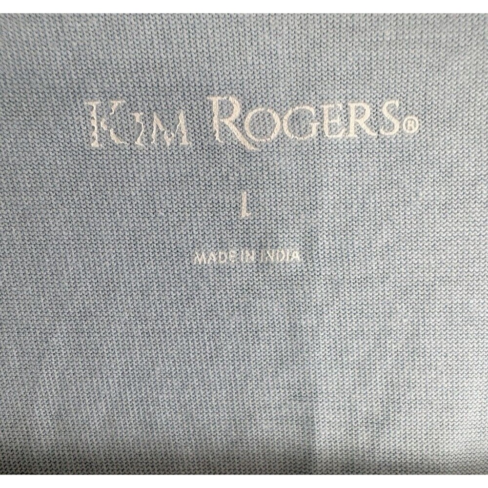 Kim Rogers Top Womens Size Large Blue 3/4 Sleeve Cotton Knit Lace Front - Picture 3 of 6